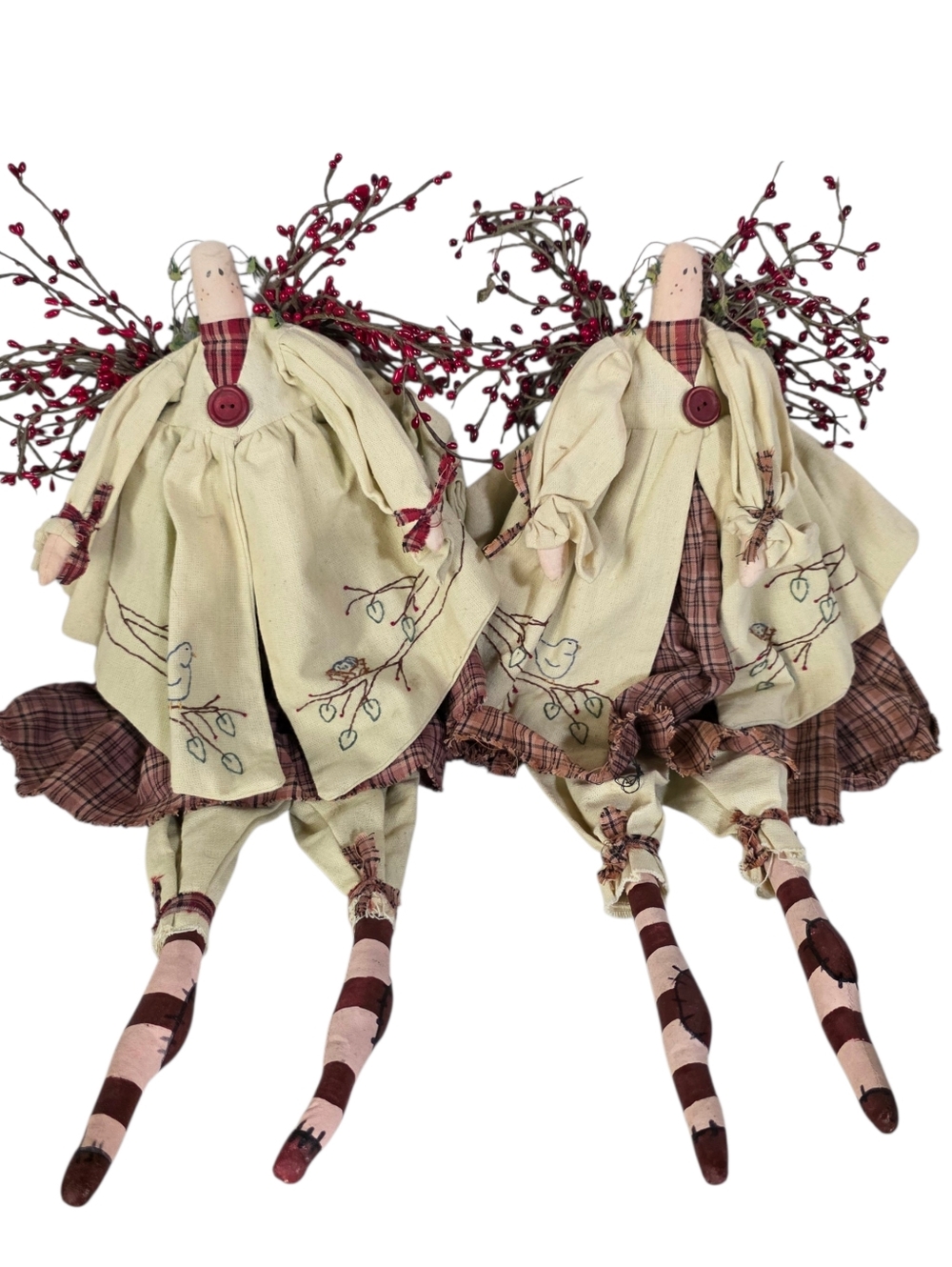 ​VTG Tender Heart Treasures Folk Art Angel Dolls - Set of 2 Shelf Sitters